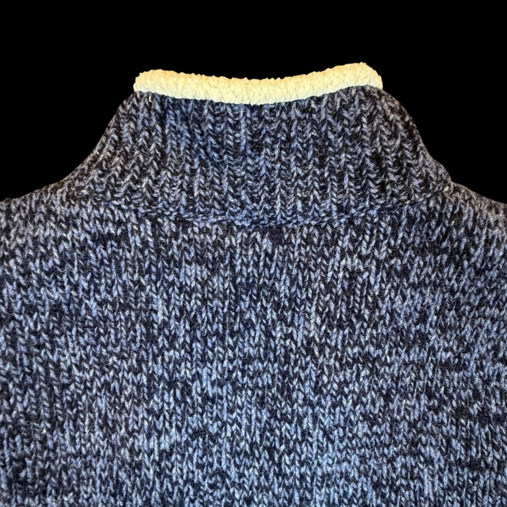 LL Bean Womens Ragg Wool Sherpa Lined Cardigan Jacket Size Medium Blue Cream - Picture 9 of 16